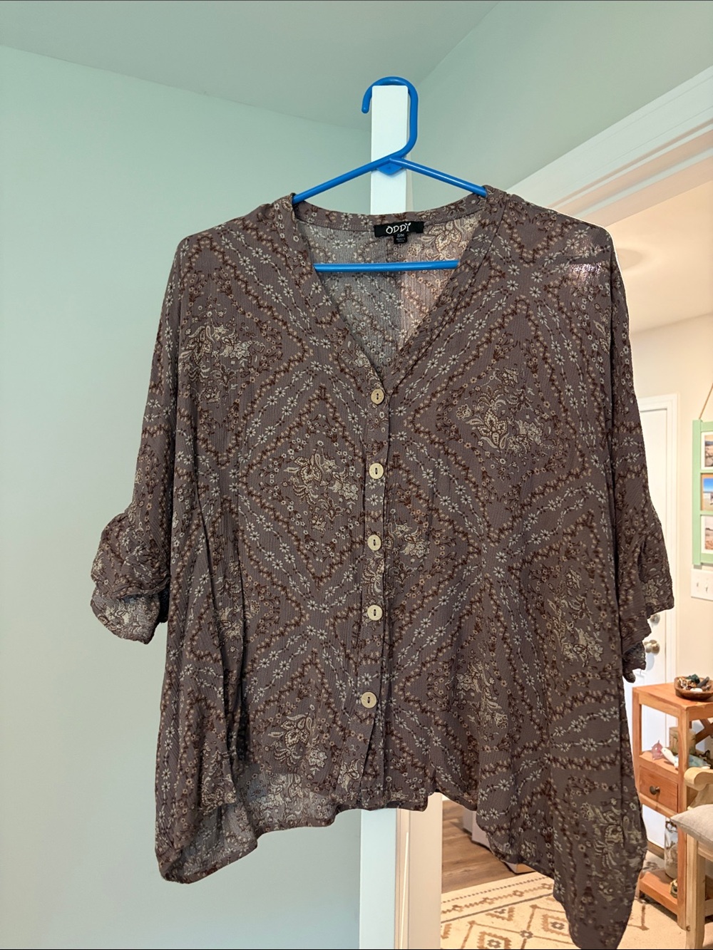 ODDY Brown Patterned Button-Front Blouse